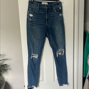 Abercrombie & Fitch High Rise Blue Jeans with Distressed Details